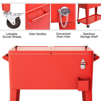 Outdoor Portable Rolling Party Cooler Cart Patio Mobile Ice Chests Beverage Icebox Beer Cola Cooler Trolley