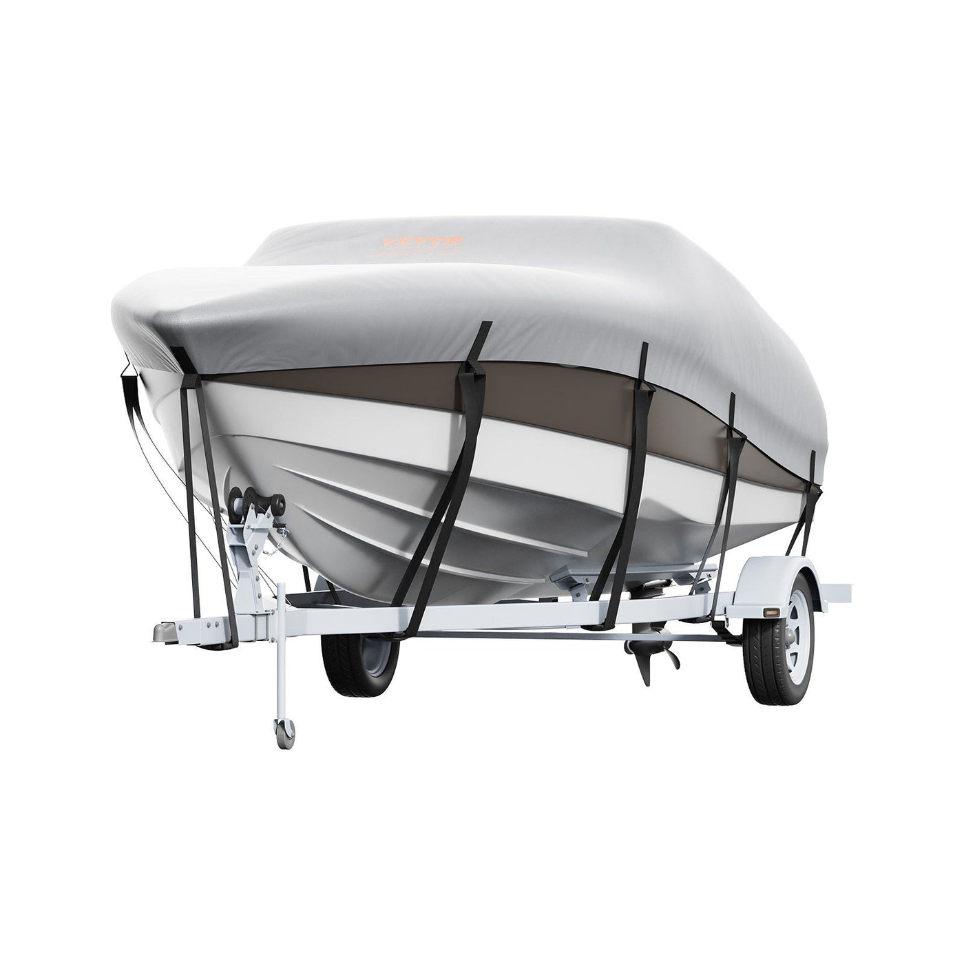 VEVOR Boat Cover, 16'-18.5' Trailerable Waterproof Boat Cover, 600D Marine Grade PU Oxford, with Motor Cover and Buckle Straps, for V-Hull, Tri-Hull, Fish Ski Boat, Runabout, Bass Boat, Grey
