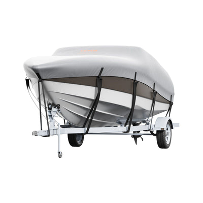 VEVOR Boat Cover, 16'-18.5' Trailerable Waterproof Boat Cover, 600D Marine Grade PU Oxford, with Motor Cover and Buckle Straps, for V-Hull, Tri-Hull, Fish Ski Boat, Runabout, Bass Boat, Grey