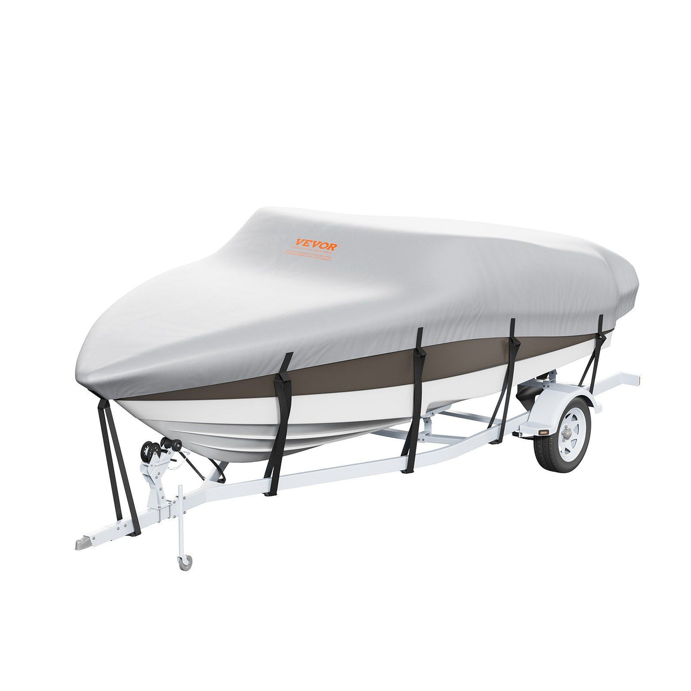VEVOR Boat Cover, 16'-18.5' Trailerable Waterproof Boat Cover, 600D Marine Grade PU Oxford, with Motor Cover and Buckle Straps, for V-Hull, Tri-Hull, Fish Ski Boat, Runabout, Bass Boat, Grey
