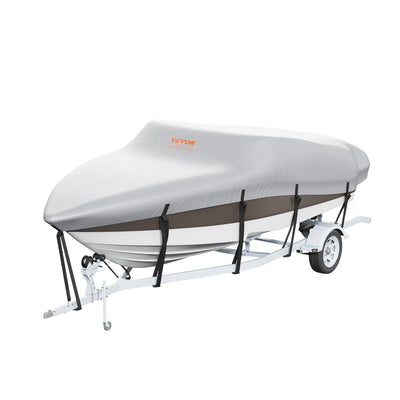 VEVOR Boat Cover, 16'-18.5' Trailerable Waterproof Boat Cover, 600D Marine Grade PU Oxford, with Motor Cover and Buckle Straps, for V-Hull, Tri-Hull, Fish Ski Boat, Runabout, Bass Boat, Grey