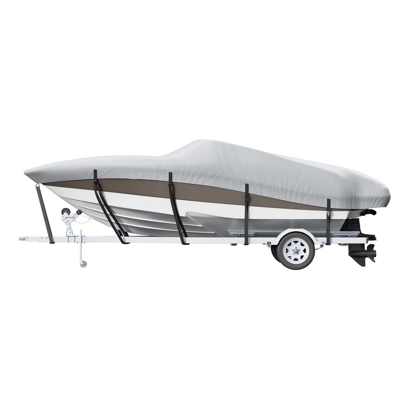 VEVOR Boat Cover, 16'-18.5' Trailerable Waterproof Boat Cover, 600D Marine Grade PU Oxford, with Motor Cover and Buckle Straps, for V-Hull, Tri-Hull, Fish Ski Boat, Runabout, Bass Boat, Grey