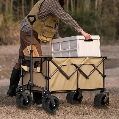 Collapsible Folding Wagon, Push Pull Foldable Beach Wagon Cart