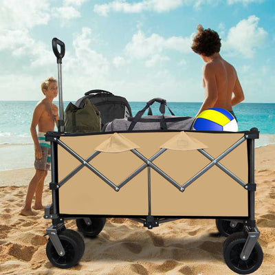 Collapsible Folding Wagon, Push Pull Foldable Beach Wagon Cart