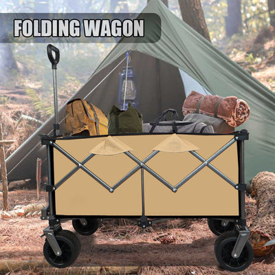 Collapsible Folding Wagon, Push Pull Foldable Beach Wagon Cart