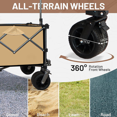 Collapsible Folding Wagon, Push Pull Foldable Beach Wagon Cart