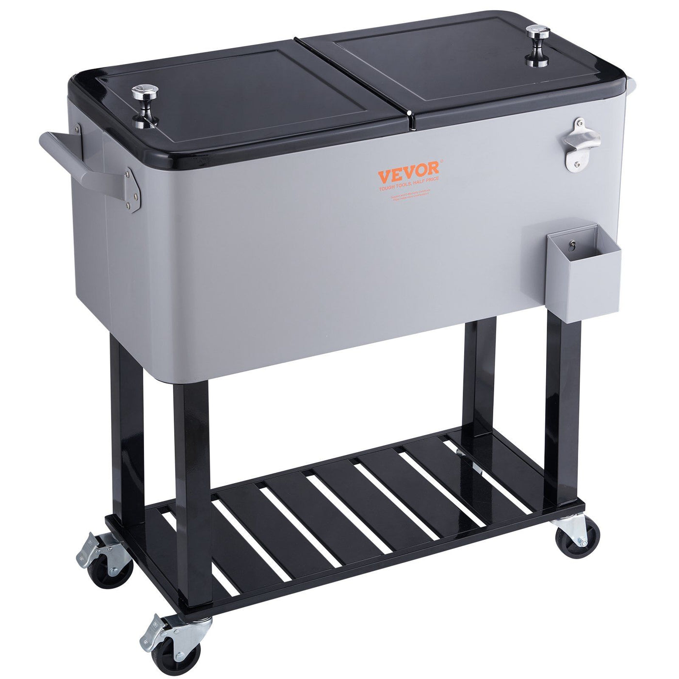 VEVOR Rolling Ice Chest Cooler Cart 80 Quart, Portable Bar Drink Cooler, Beverage Bar Stand Up Cooler with Wheels, Bottle Opener, Handles for Patio, Backyard, Party and Pool, Gray, FDA Listed