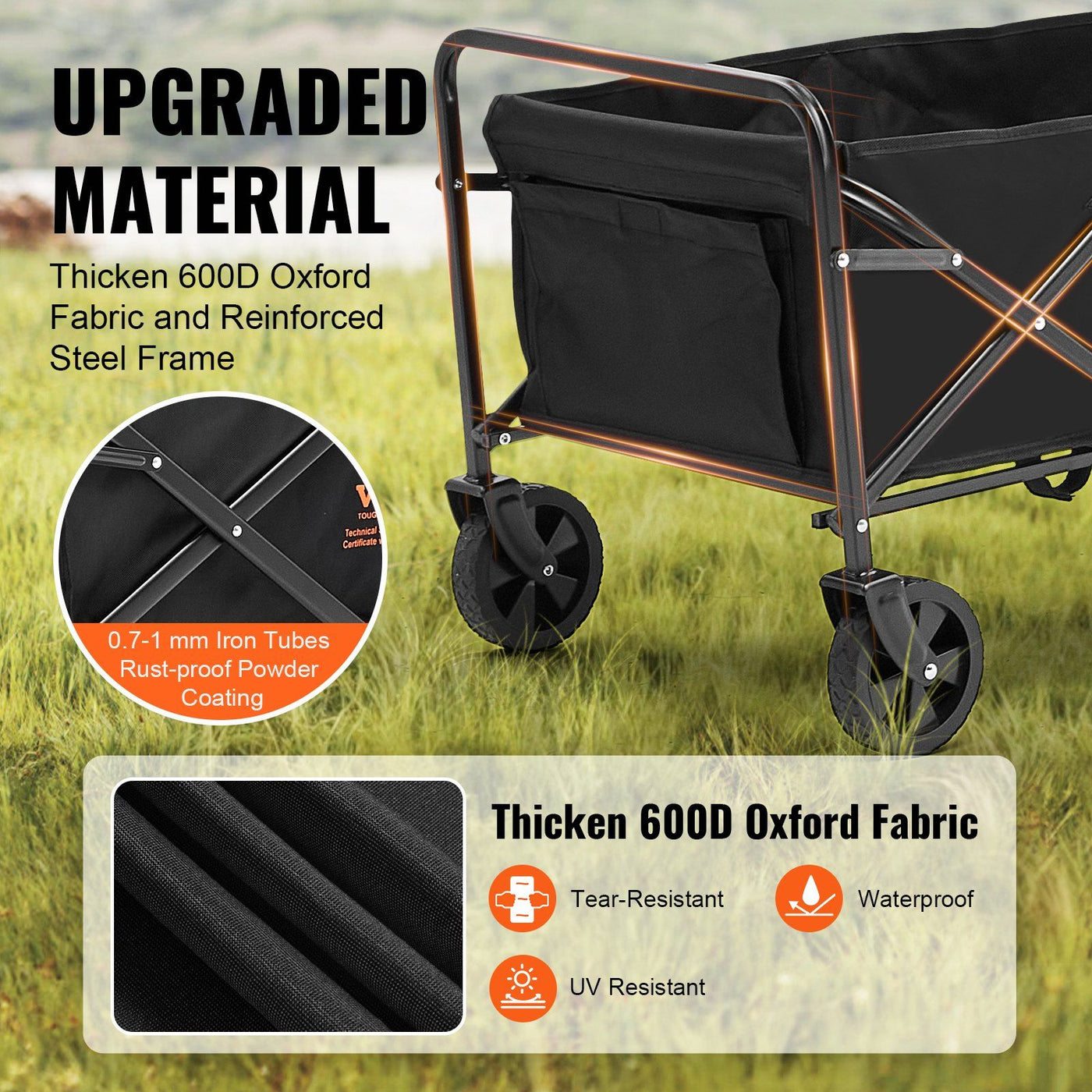 VEVOR Collapsible Folding Wagon, 2 cu.ft Beach Wagon Cart with All-Terrain 5in Wheels, Heavy Duty Folding Wagon Cart 220 lbs Weight Capacity with Drink Holders, Wagon for Camping, Shopping, Garden