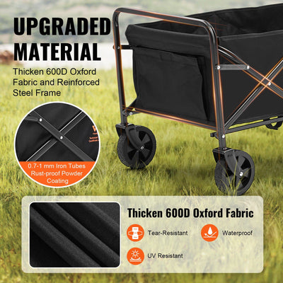 VEVOR Collapsible Folding Wagon, 2 cu.ft Beach Wagon Cart with All-Terrain 5in Wheels, Heavy Duty Folding Wagon Cart 220 lbs Weight Capacity with Drink Holders, Wagon for Camping, Shopping, Garden