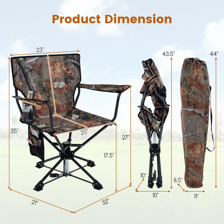 360° Swivel Hunting Chair Portable Foldable Hunting Chair with Mesh Cup Holder and Storage Pockets