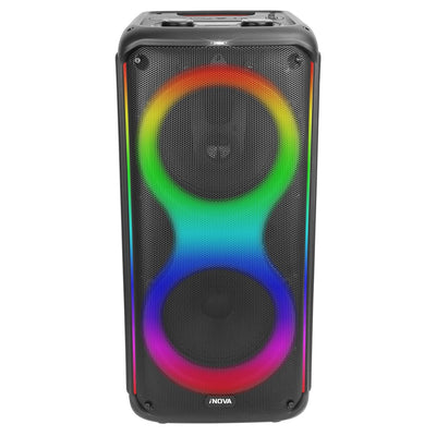 Portable Wireless Party Speaker with 7 Colorful Lights Remote Control Party Speaker with TWS Function FM Radio USB MMC Card Reading Aux In Recording Function Mic Priority