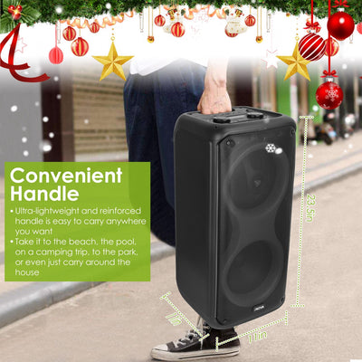 Portable Wireless Party Speaker with 7 Colorful Lights Remote Control Party Speaker with TWS Function FM Radio USB MMC Card Reading Aux In Recording Function Mic Priority