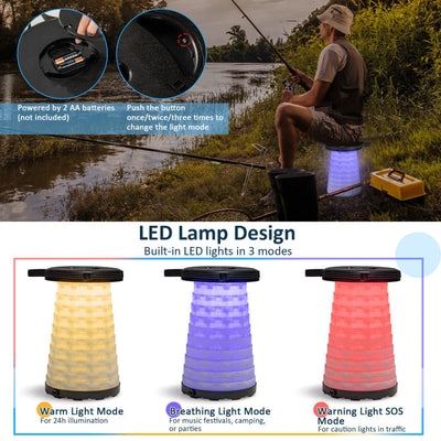 3 Pieces Folding Camping Table Stool Set with 2 Retractable LED Stools