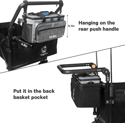 Collapsible Wagon Heavy Duty Folding Wagon Cart with Removable Canopy, 4" Wide Large All Terrain Wheels, Brake, Adjustable Handles,Cooler Bag Utility Carts for Outdoor Garden Beach