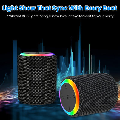 Portable Wireless Speaker Outdoor Party Speaker Mini Waterproof Speaker with 7 RGB Lights Support Calling TWS AUX In MMC Card Input