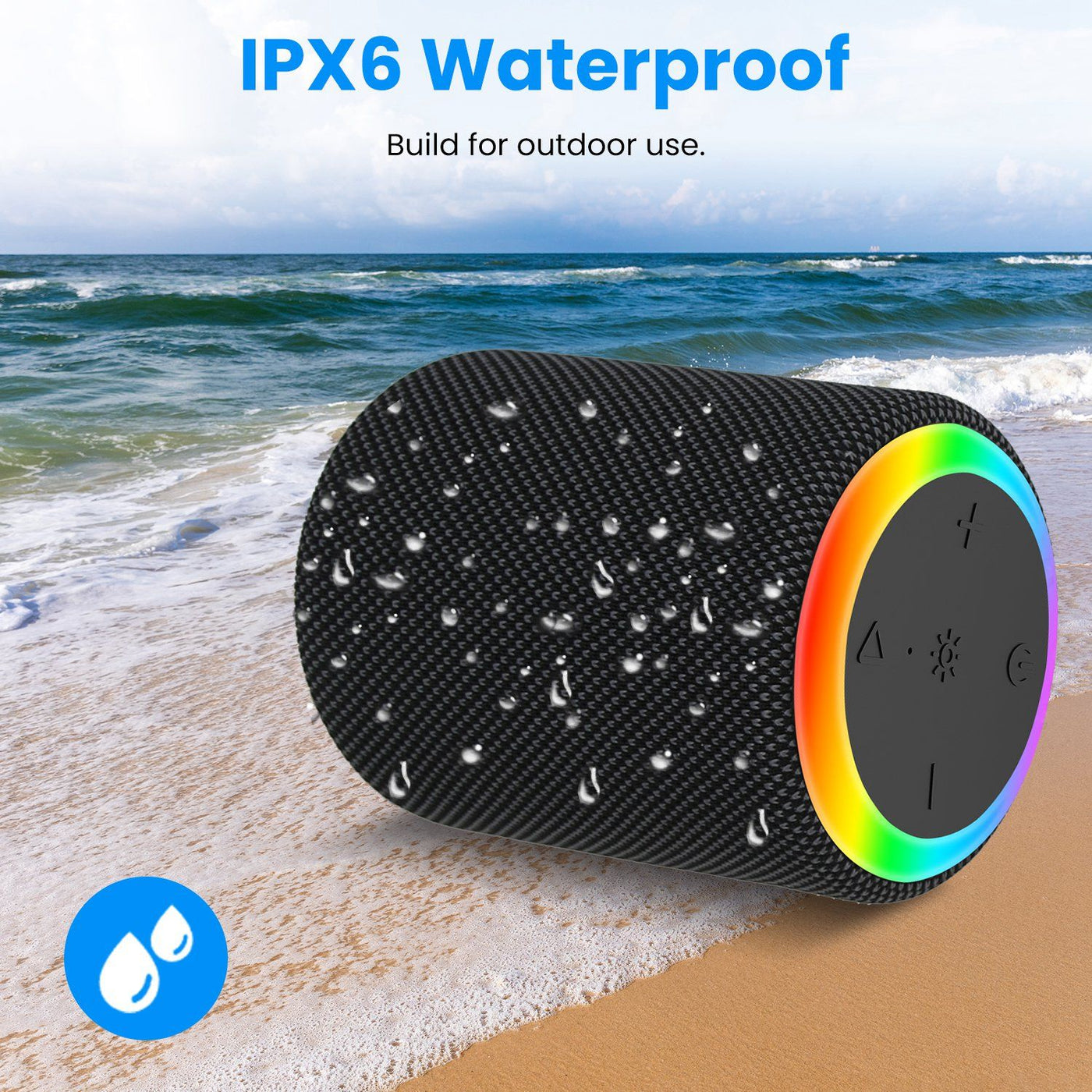 Portable Wireless Speaker Outdoor Party Speaker Mini Waterproof Speaker with 7 RGB Lights Support Calling TWS AUX In MMC Card Input