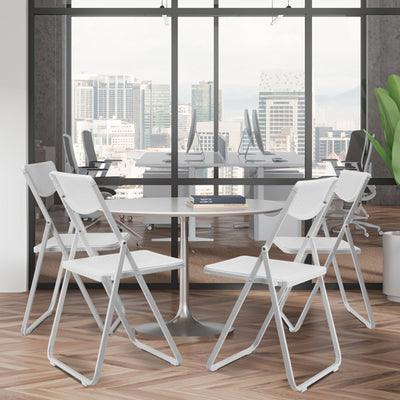 4 Pack Plastic Folding Chairs, Lightweight Stackable Commercial Chairs, Portable Event Seats Indoor Outdoor for Home Event Party Picnic School Wedding, White