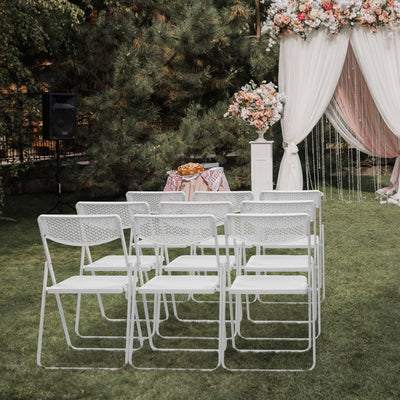 4 Pack Plastic Folding Chairs, Lightweight Stackable Commercial Chairs, Portable Event Seats Indoor Outdoor for Home Event Party Picnic School Wedding, White