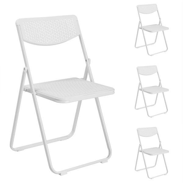 4 Pack Plastic Folding Chairs, Lightweight Stackable Commercial Chairs, Portable Event Seats Indoor Outdoor for Home Event Party Picnic School Wedding, White