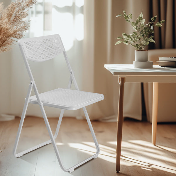 4 Pack Plastic Folding Chairs, Lightweight Stackable Commercial Chairs, Portable Event Seats Indoor Outdoor for Home Event Party Picnic School Wedding, White