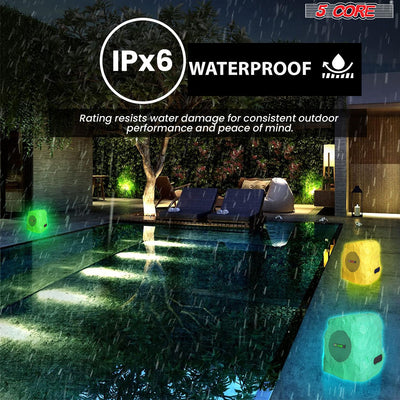 5 CORE Outdoor Speakers Bluetooth Waterproof Pair Linkable TWS Patio Pool Garden Wireless 10W RMS Subwoofer Solar Rock Speaker w RGB Light All Weather Use - GRDNSPK SP BRWN