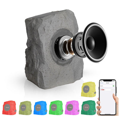 5 CORE Outdoor Speakers Bluetooth Waterproof Pair Linkable TWS Patio Pool Garden Wireless 10W RMS Subwoofer Solar Rock Speaker w RGB Light All Weather Use - GRDNSPK SP GRY