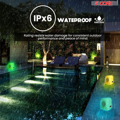 5 CORE Outdoor Speakers Bluetooth Waterproof Pair Linkable TWS Patio Pool Garden Wireless 10W RMS Subwoofer Solar Rock Speaker w RGB Light All Weather Use - GRDNSPK SP GRY