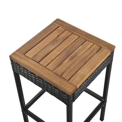 GO 5-Piece Outdoor Acacia Wood Bar Height Table And Four Stools With Cushions, Garden PE Rattan Wicker Dining Table, Foldable Tabletop, High-Dining Bistro Set, All-Weather Patio Furniture, Brown