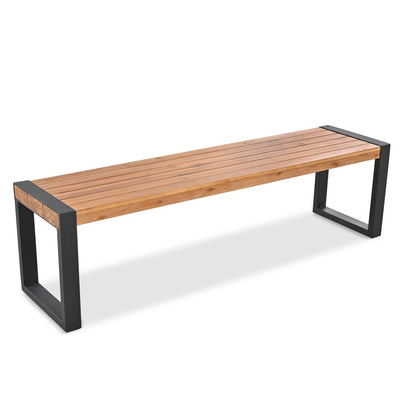 GO 3-pieces Outdoor Dining Table With 2 Benches, Patio Dining Set With Unique Top Texture, Acacia Wood Top & Steel Frame, All Weather Use, For Outdoor & Indoor, Natural