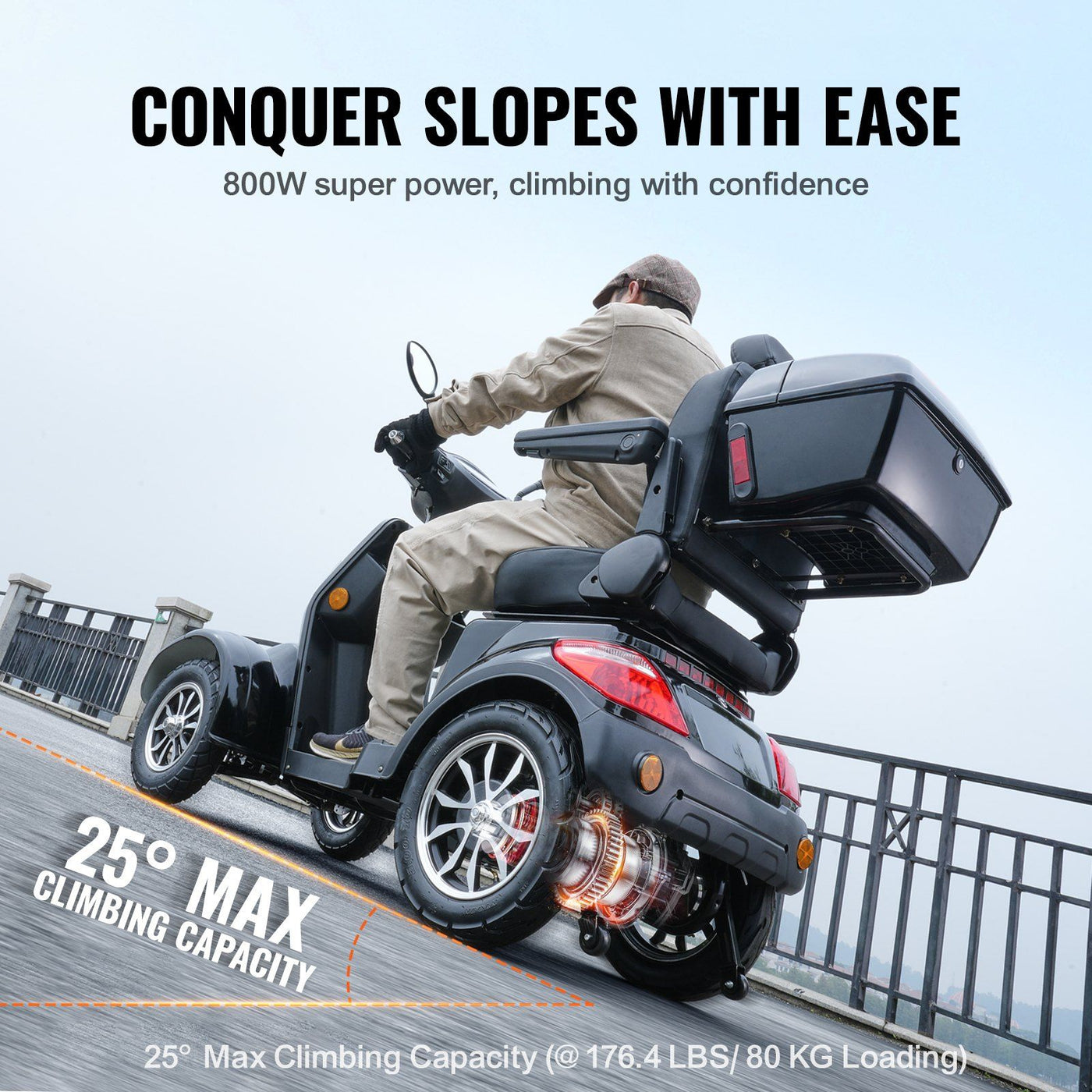 VEVOR Heavy Duty 4-Wheel Mobility Scooters for Seniors & Adults 500lbs Capacity - 31 Miles 3-Speed Long Range, 800W All Terrain Electric Recreational Scooter Wheelchair with 25° Max Climbing Capacity