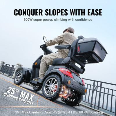 VEVOR Heavy Duty 4-Wheel Mobility Scooters for Seniors & Adults 500lbs Capacity - 31 Miles 3-Speed Long Range, 800W All Terrain Electric Recreational Scooter Wheelchair with 25° Max Climbing Capacity