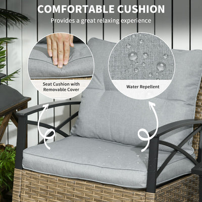 Outsunny Rocking Bistro Set 3PC Wicker Outdoor Furniture with Rocker Chairs Cushions Coffee Table Light Grey