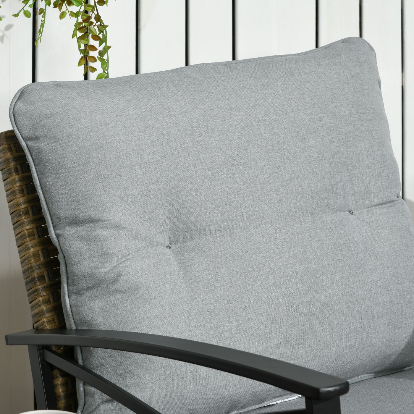 Outsunny Rocking Bistro Set 3PC Wicker Outdoor Furniture with Rocker Chairs Cushions Coffee Table Light Grey