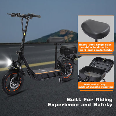 WHOSU 750W Electric Scooter with Seat for Adults - 25 MPH, 29 Mile Range, 14" Pneumatic Tires, Adjustable Handlebars & Foldable Design w/Storage Box - Commuter E-Scooter