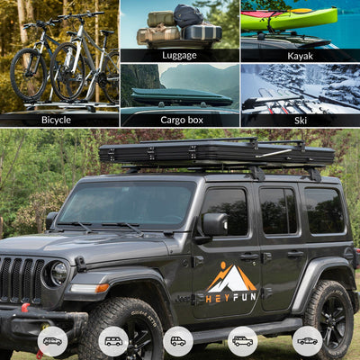 Adventurer Pro Rooftop Tent Hard Shell with USB Outlet, Side Awning, Replaceable Rain Fly&Luggage Racks for 4 Season Camping, Aluminum Pop Up 2-3 Person Roof Top Tent for Truck Jeep SUV Car Van