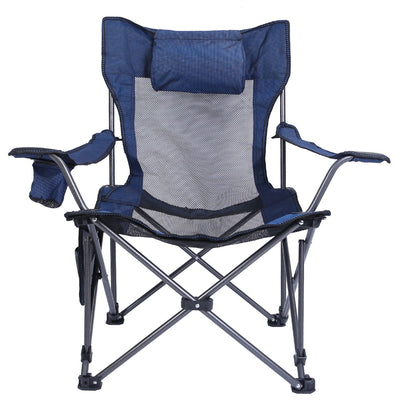Foldable Camping Chair Collapsible Reclining Chair 330LBS Load Heavy Duty Steel Lawn Chair with Reclining Backrest Angle Cup Holder Pillow Side Pocket Carry Bag
