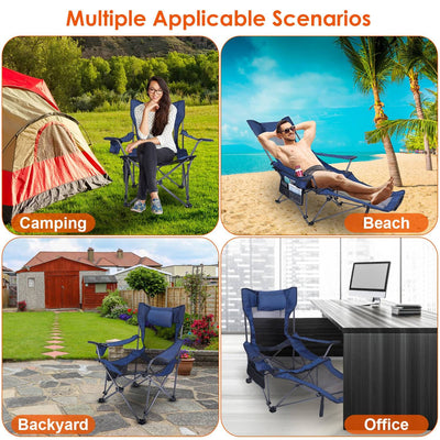 Foldable Camping Chair Collapsible Reclining Chair 330LBS Load Heavy Duty Steel Lawn Chair with Reclining Backrest Angle Cup Holder Pillow Side Pocket Carry Bag
