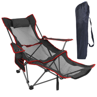 Foldable Camping Chair Collapsible Reclining Chair 330LBS Load Heavy Duty Steel Lawn Chair with Reclining Backrest Angle Cup Holder Pillow Side Pocket Carry Bag