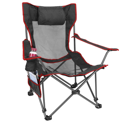 Foldable Camping Chair Collapsible Reclining Chair 330LBS Load Heavy Duty Steel Lawn Chair with Reclining Backrest Angle Cup Holder Pillow Side Pocket Carry Bag