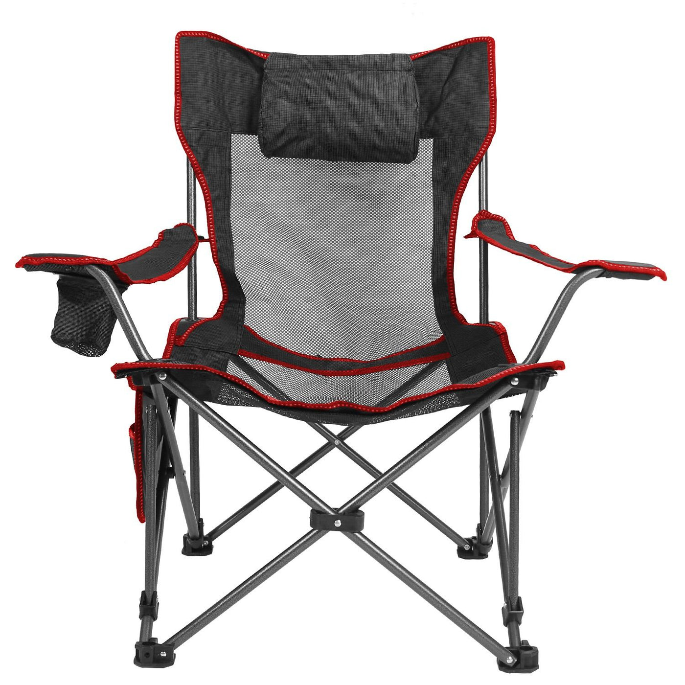 Foldable Camping Chair Collapsible Reclining Chair 330LBS Load Heavy Duty Steel Lawn Chair with Reclining Backrest Angle Cup Holder Pillow Side Pocket Carry Bag