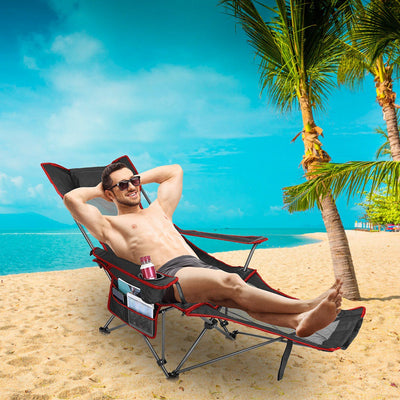 Foldable Camping Chair Collapsible Reclining Chair 330LBS Load Heavy Duty Steel Lawn Chair with Reclining Backrest Angle Cup Holder Pillow Side Pocket Carry Bag