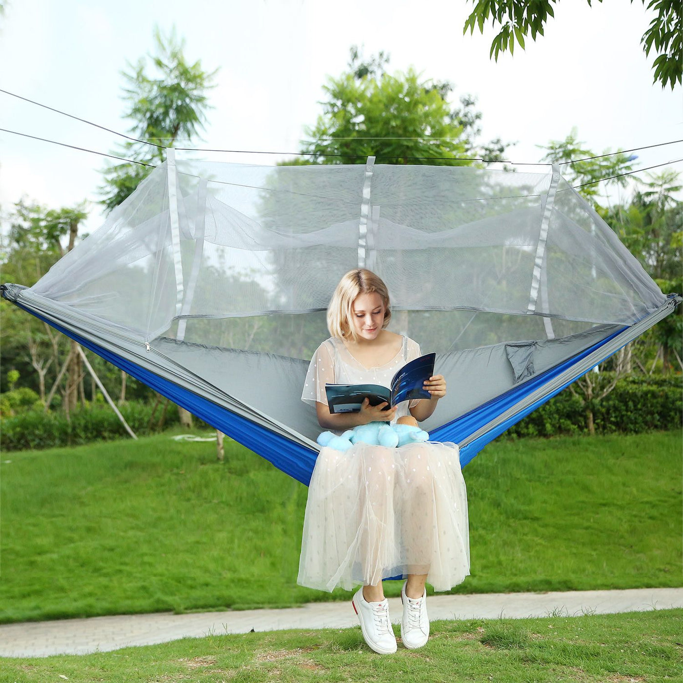 2 Persons Hammock 600LBS Max Load with Mosquito Net Outdoor Hiking Camping Hommock Portable Nylon Swing Hanging Bed