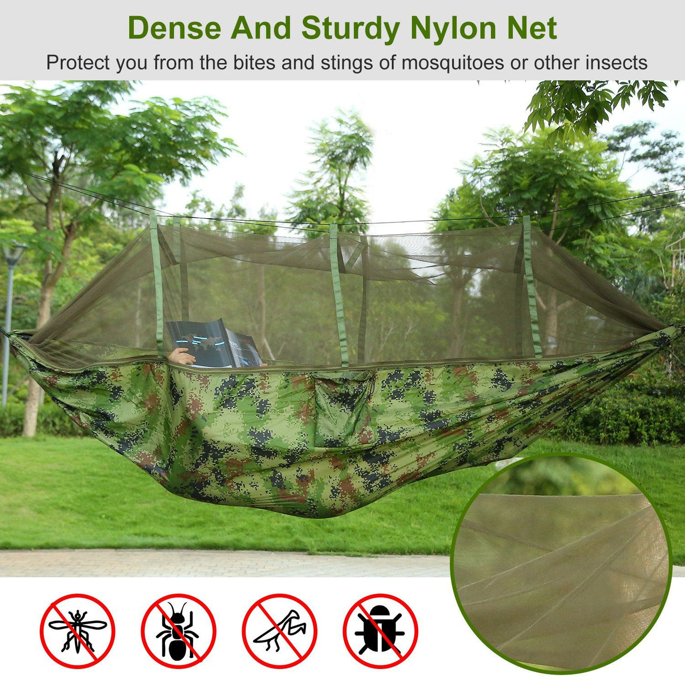 2 Persons Hammock 600LBS Max Load with Mosquito Net Outdoor Hiking Camping Hommock Portable Nylon Swing Hanging Bed