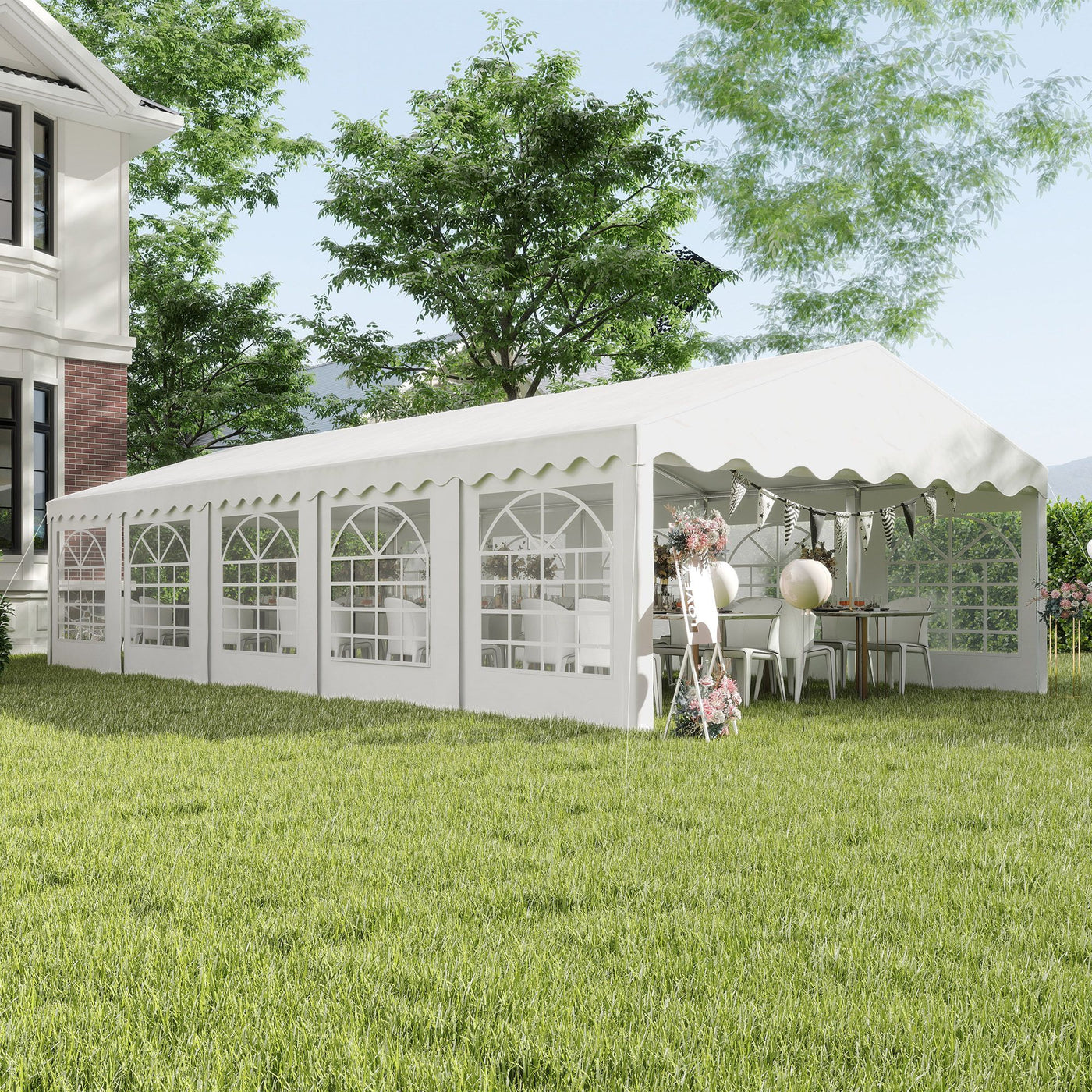 Outsunny 16.5' x 33' Large Party Tent, Heavy Duty Outdoor Canopy Tent with Removable Sidewalls, 10 Windows, White