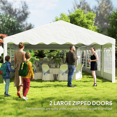 Outsunny 16.5' x 33' Large Party Tent, Heavy Duty Outdoor Canopy Tent with Removable Sidewalls, 10 Windows, White
