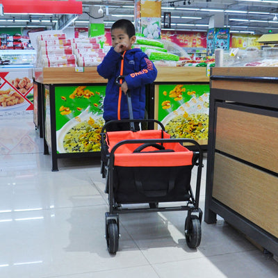 Mini Folding Wagon Garden Shopping Beach Cart (black+yellow)