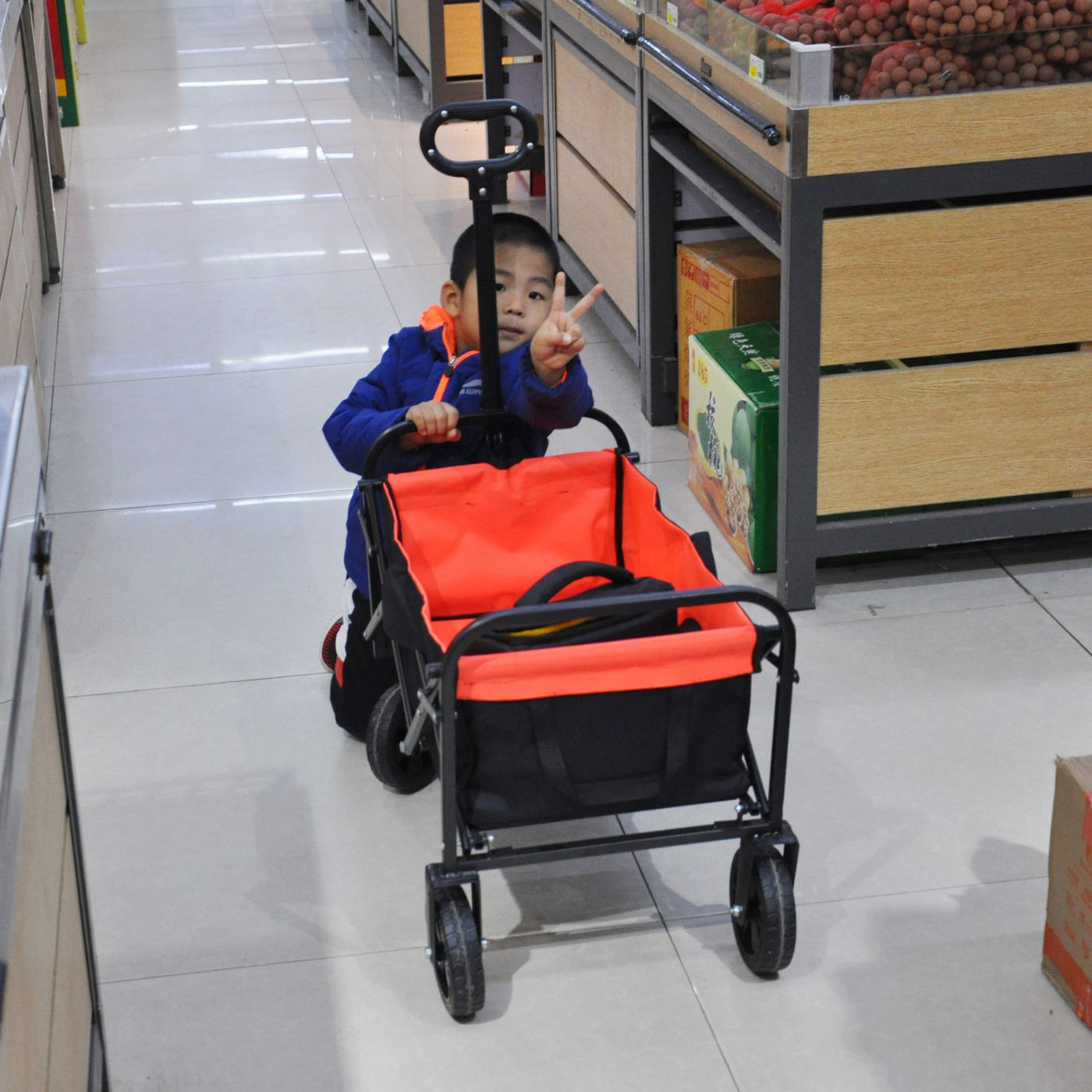 Mini Folding Wagon Garden Shopping Beach Cart (black+yellow)