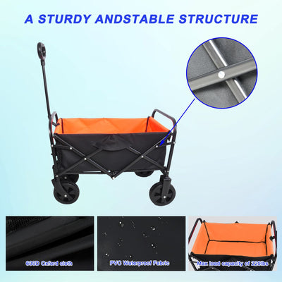 Mini Folding Wagon Garden Shopping Beach Cart (black+yellow)