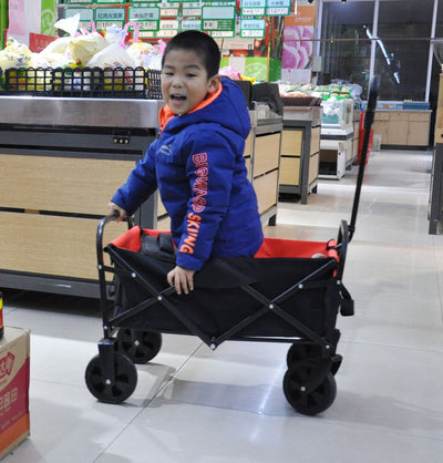 Mini Folding Wagon Garden Shopping Beach Cart (black+yellow)