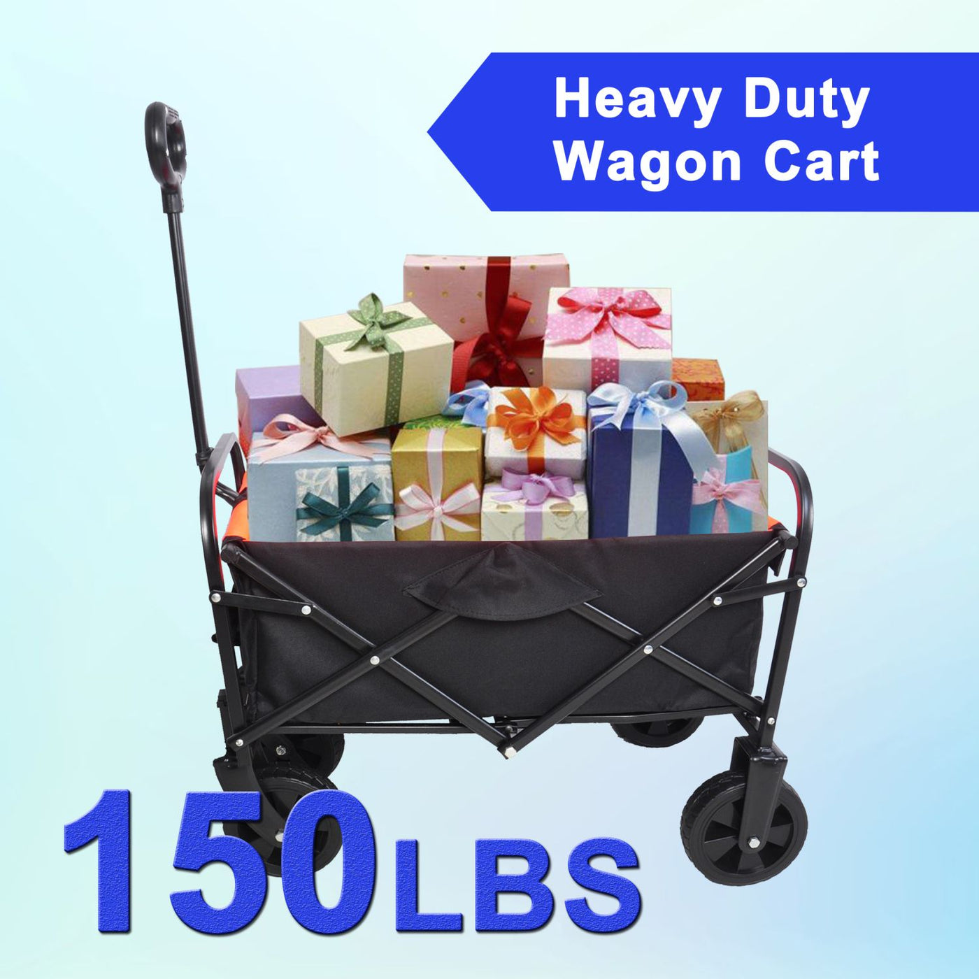 Mini Folding Wagon Garden Shopping Beach Cart (black+yellow)